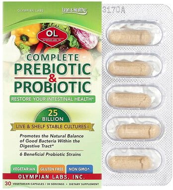 Thumbnail - Olympian Labs, Complete Prebiotic & Probiotic, vollständige Präbiotika und Probiotika, 30 pflanzliche Kapseln