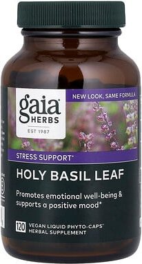 Gaia Herbs, Holy Basil Leaf, Heiliges Basilikumblatt, 120 vegane, flüssige Phyto-Kapseln