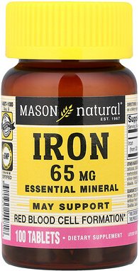 Mason Natural, Eisen, 65 mg, 100 Tabletten