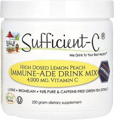 Sufficient C, Hochdosierte Immun-Ade-Trinkmischung, Zitrone-Pfirsich, 4.000 mg, 250 g