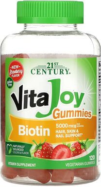 Thumbnail - 21st Century, VitaJoy® Biotin Gummies, Biotin-Fruchtgummis, Erdbeere, 120 vegetarische Fruchtgummis (2.500 mcg pro Fruch...