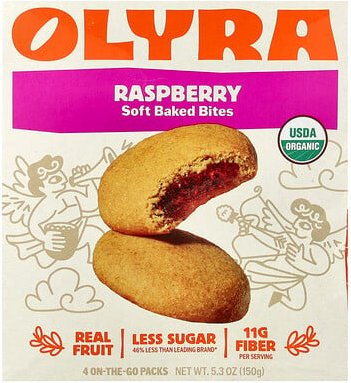 Thumbnail - Olyra, Soft Baked Bites, weiche gebackene Bites, Himbeere, 4 On-The-Go-Packs, je 37,5 g (1,32 oz.).