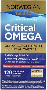 Renew Life, Norwegian Gold®, Critical Omega™ Ultimate Fish Oils, ultimatives Fischöl, 120 Fischgelatine-Weichkapseln