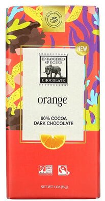Endangered Species Chocolate, Dunkler Schokoladenriegel, Orange, 60% Kakao, 3 oz (85 g)