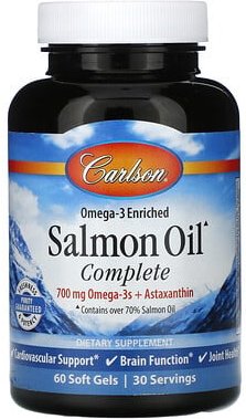 Carlson, Omega-3 Enriched Salmon Oil Complete, mit Omega-3 angereichertes Lachsöl Complete, 60 Weichkapseln