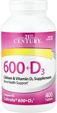 21st Century, 600+D3, Calcium- und Vitamin-D3-Ergänzungsmittel, 400 Tabletten