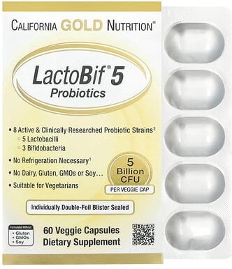 California Gold Nutrition, LactoBif® 5 Probiotics, Probiotika, 5 Milliarden KBE, 60 pflanzliche Kapseln