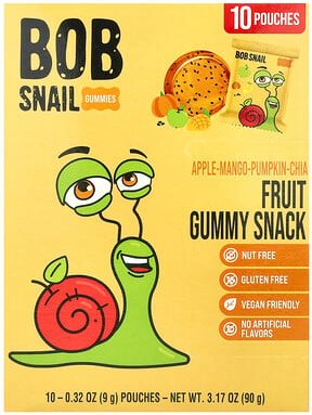 Thumbnail - Bob Snail, Fruit Gummy Snack, Fruchtgummi-Snack, Apfel-Mango-Kürbis-Chia, 10 Stück, je 9 g (0,32 oz.).