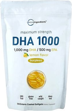 Micro Ingredients, DHA 1000, Zitrone, 200 magensaftresistente Weichkapseln