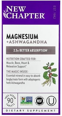 New Chapter, Magnesium + Ashwagandha, 90 vegane Tabletten