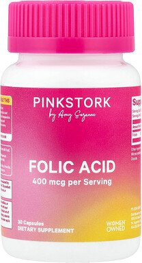Pink Stork, Folic Acid, Folsäure, 400 mcg, 30 Kapseln