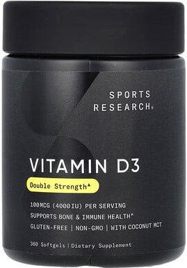 Sports Research, Vitamin D3, 100 mcg (4.000 IU), 360 Weichkapseln
