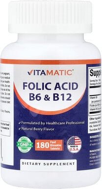 Vitamatic, Folsäure B6 und B12, Natürliche Beere, 180 schnell auflösende Tabletten