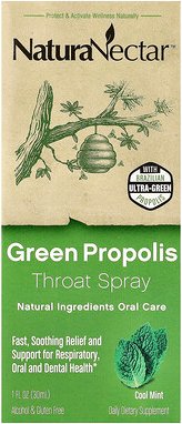 NaturaNectar, Green Propolis Throat Spray, grünes Propolis-Halsspray, ab 2 Jahren, Kühle Minze, 30 ml (1 fl. oz.)