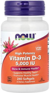 NOW Foods, Vitamin D-3, hochwirksam, 125 mcg (5.000 IE), 240 Weichkapseln