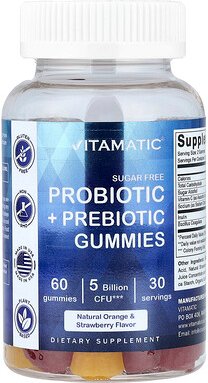 Vitamatic, Probiotic Gummies, probiotische Fruchtgummis, zuckerfrei, natürliche Orange und Erdbeere, 60 Fruchtgummis (2,...