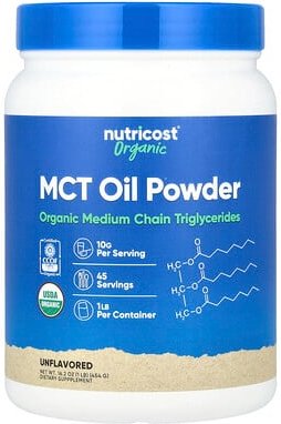 Nutricost, Organic MCT Oil Powder, Bio-MCT-Ölpulver, geschmacksneutral, 454 g (16,2 oz.)