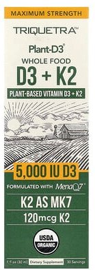Triquetra Health, Plant-D3® Whole Food D3+ K2, Vollwertkost D3+ K2, 5.000 IU, 30 ml (1 fl. oz.)