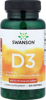 Swanson, Vitamin D3, 10 mcg (400 IU), 250 Weichkapseln