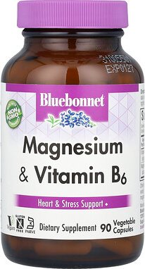 Bluebonnet Nutrition, Magnesium & Vitamin B6, Magnesium und Vitamin B6, 90 pflanzliche Kapseln