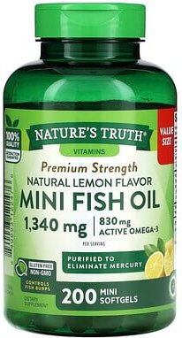 Thumbnail - Nature's Truth, Mini Fish Oil, Premium Strength, Mini-Fischöl, natürliche Zitrone, 200 Mini-Weichkapseln (670 mg pro Wei...