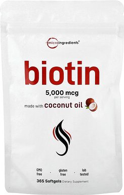 Thumbnail - Micro Ingredients, Biotin, 5.000 mcg, 365 Weichkapseln