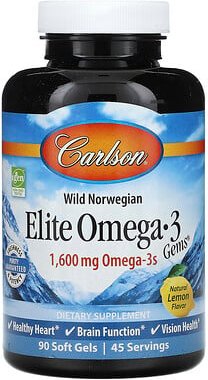 Carlson, Wild Norwegian, Elite Omega-3 Gems®, natürlicher Zitronengeschmack, 90 Weichkapseln