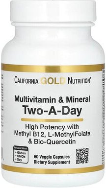 California Gold Nutrition, Multivitamin and Mineral with Methyl B12, Vitamin C, L-MethylFolate and Bio-Quercetin, Multiv...