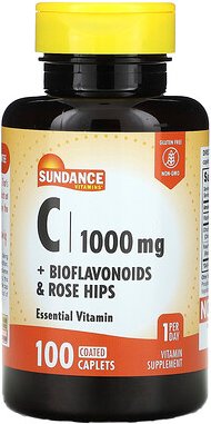 Sundance Vitamins, Vitamin C + Bioflavonoide und Hagebutten, 100 überzogene Kapseln