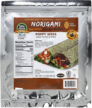 Norigami, Egg Wraps mit Sojaprotein, Mohn, 10 dünne Wraps, 40 g (1.4 oz.)