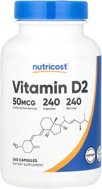 Nutricost, Vitamin D2, 50 mcg (2.000 IU), 240 Kapseln