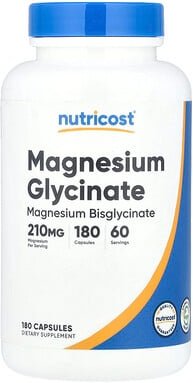 Nutricost, Magnesium Glycinate, Magnesiumglycinat, 180 Kapseln (70 mg pro Kapsel)
