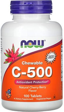 Thumbnail - NOW Foods, Chewable C-500, Natural Cherry-Berry Flavor, Vitamin-C-Kautabletten, natürlicher Kirsch-Beerengeschmack, 100 ...