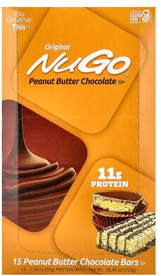 NuGo Nutrition, Protein Bars, Proteinriegel, Erdnussbutter und Schokolade, 15 Riegel, je 50 g (1,76 oz.).