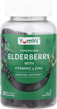 YumVs, Elderberry With Vitamin C & Zinc Gummies, Holunder mit Vitamin C und Zink-Fruchtgummis, Beere, 60 Fruchtgummis