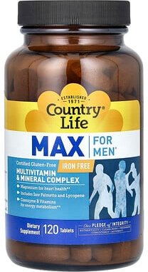 Country Life, Max fⁿr MΣnner, Multivitamin & Mineral-Komplex, ohne Eisen, 120 Tabletten