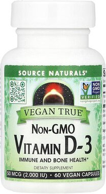 Thumbnail - Source Naturals, Vegan True®, Non-GMO Vitamin D3, GMO-freies Vitamin D3, 50 mcg (2.000 IU), 60 vegane Kapseln