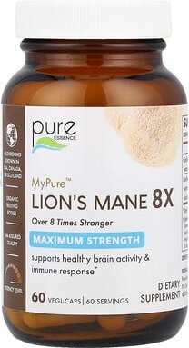 Pure Essence, MyPure™, Lion‘s Mane 8X, Löwenmähne 8X, maximale Stärke, 60 pflanzliche Kapseln