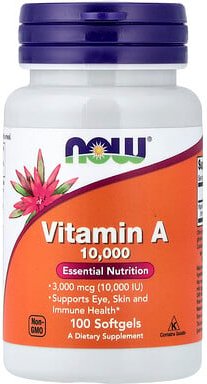 NOW Foods, Vitamin A, 3.000 mcg (10.000 IU), 100 Weichkapseln