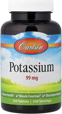 Carlson, Potassium, Kalium, 99 mg, 250 Tabletten