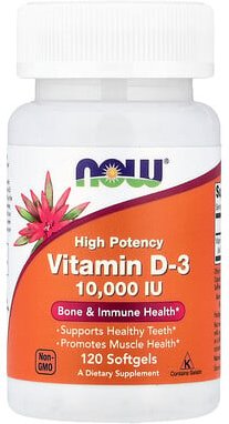 NOW Foods, Vitamin D-3, High Potency, hochwirksames Vitamin D3, 10.000 IU, 120 Weichkapseln
