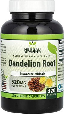 Herbal Secrets, Löwenzahnwurzel, 520 mg, 120 pflanzliche Kapseln