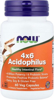 NOW Foods, 4x6 Acidophilus, 60 Veg-Kapseln