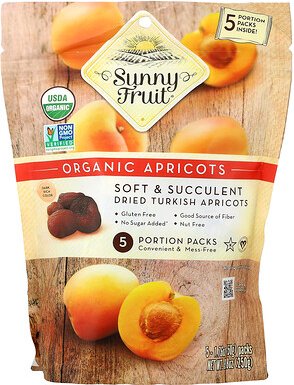 Sunny Fruit, Organic Dried Apricots, getrocknete Bio-Aprikosen, 5 Portionspackungen, je 50 g (1,76 oz.).