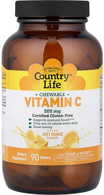 Country Life, Vitamin C Kautablette, saftige Orange, 500 mg, 90 Waffeln
