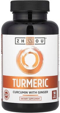 Thumbnail - Zhou Nutrition, Turmeric, Curcumin with Ginger, Kurkuma mit Ingwer, 90 pflanzliche Kapseln