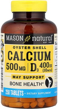Mason Natural, Oyster Shell Calcium Plus D3, 250 Tabletten
