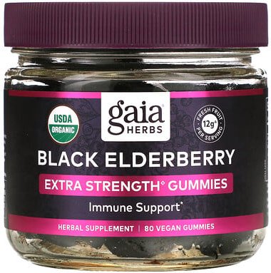 Gaia Herbs, Black Elderberry, Immune Support Gummies, Fruchtgummis zur Unterstützung des Immunsystems, 80 vegane Fruchtg...