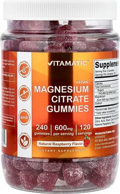 Thumbnail - Vitamatic, Magnesium Citrate Gummies, Magnesiumcitrat-Fruchtgummis, natürliche Himbeere, 240 Fruchtgummis (300 mg pro Fr...