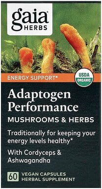 Gaia Herbs, Adaptogen Performance, Pilze und Kräuter, 60 vegane Kapseln